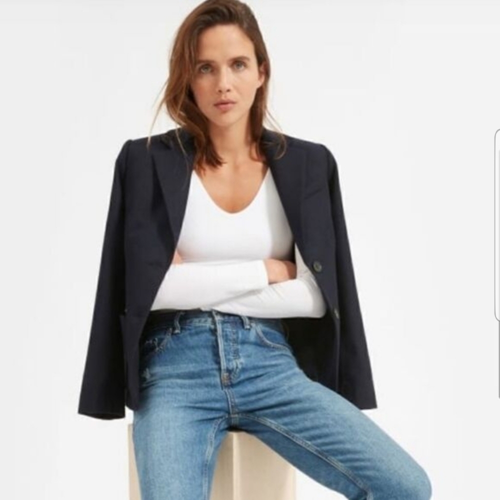 🌟 Everlane The Long-Sleeve Supima V-Neck Bodysuit with Thong Bottom, White (S)* - Picture 7 of 14